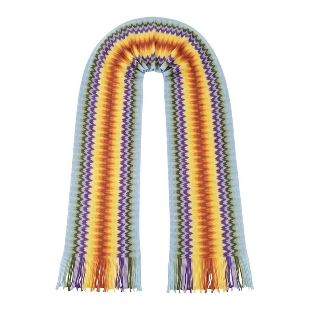 Missoni Metallic Blue Classic Zigzag Viscose Blend Scarf
